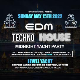 Techno NYC Sunday Sunset Jewel Yacht Party Cruise at Skyport Marina