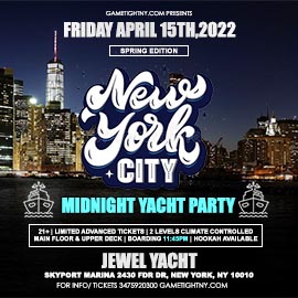 NY Friday Spring Midnight Yacht Party Cruise at Skyport Marina Jewel 2022