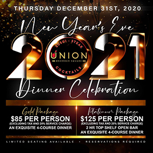 New Year’s Eve 2021 Dinner Celebration at Union Sushi & Steak